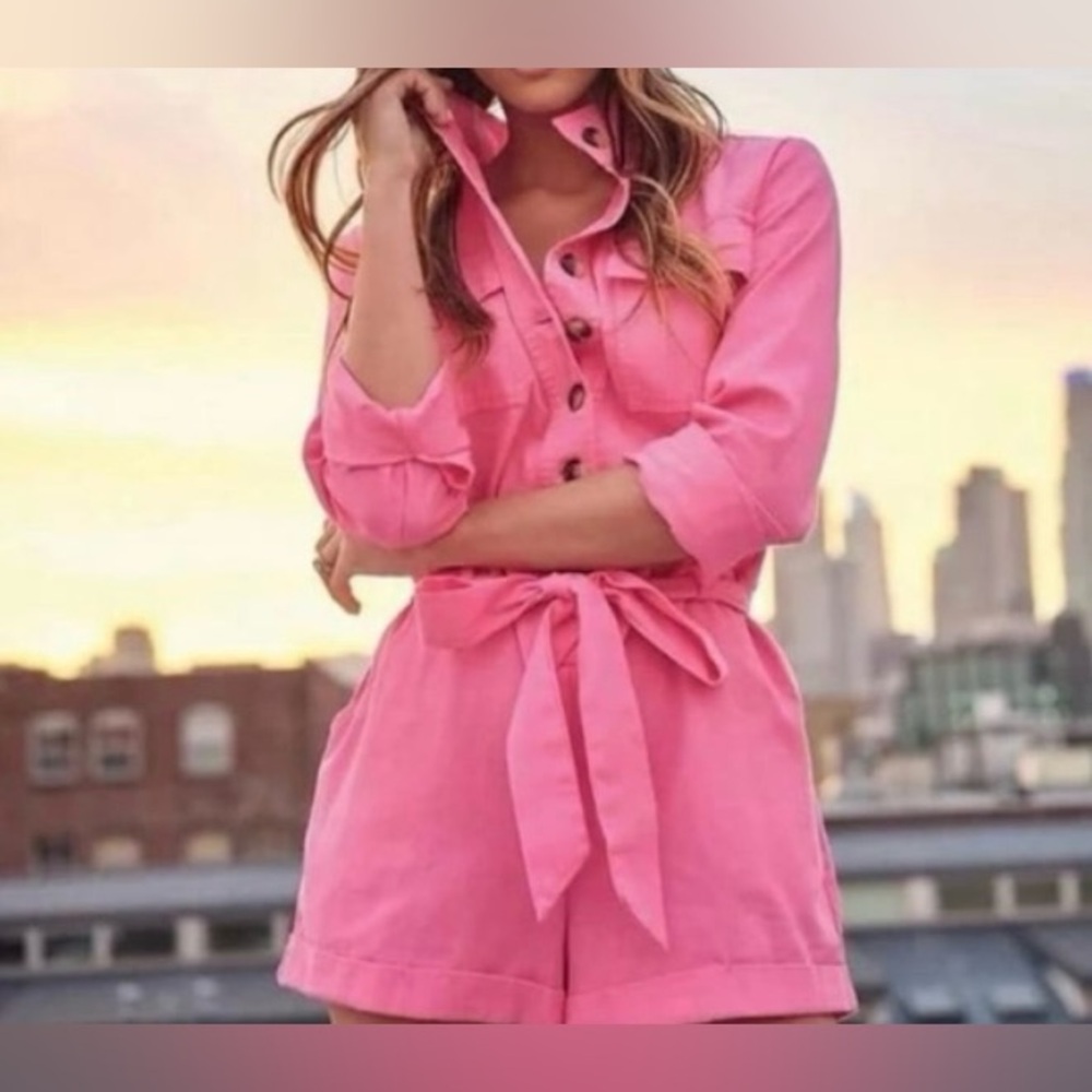 Express Pink Button-Up Jumpsuit